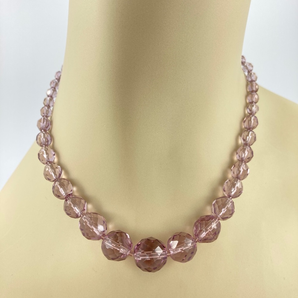 Vintage Purple Crystal Choker Necklace, Round Lavender Crystals, 15" + 2".